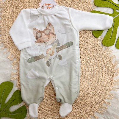 Macacão em Soft Raposa Aviador - Off White e Verde 